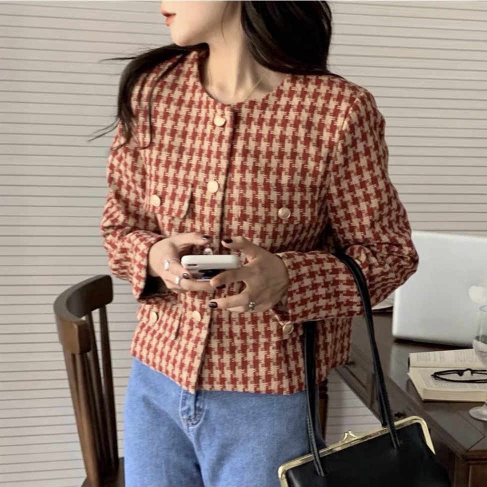Áo dạ tweed họa tiết siêu xinh phong cách Hàn Quốc_ hàng ORDER có ẢNH thật | BigBuy360 - bigbuy360.vn