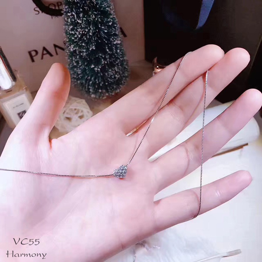 Dây chuyền bạc nữ mặt trái tim đính đá nhỏ nhắn màu xi bạch kim sang trọng Krytal Heart | HARMONY ACCESSORIES VC55