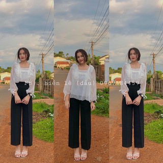 SET QUẦN ỐNG SUÔNG + ÁO CỖ VUÔNG TAY NƠ