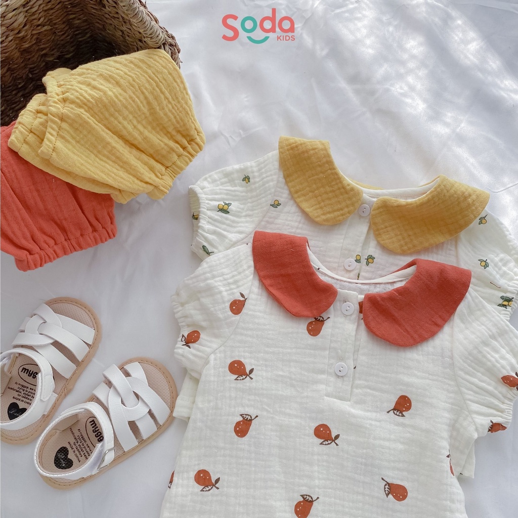 Bộ quần áo cho bé SODA KIDS họa tiết vàng cam cổ sen