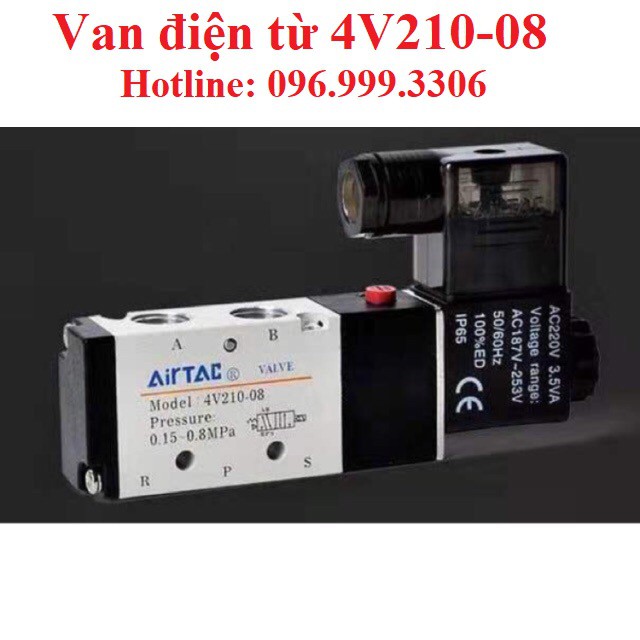 Van điện từ 4V210-08 khí nén ( van 5/2, 5 cửa 2 vị trí, ren 13mm ) điện áp 220V 24V giá sỉ