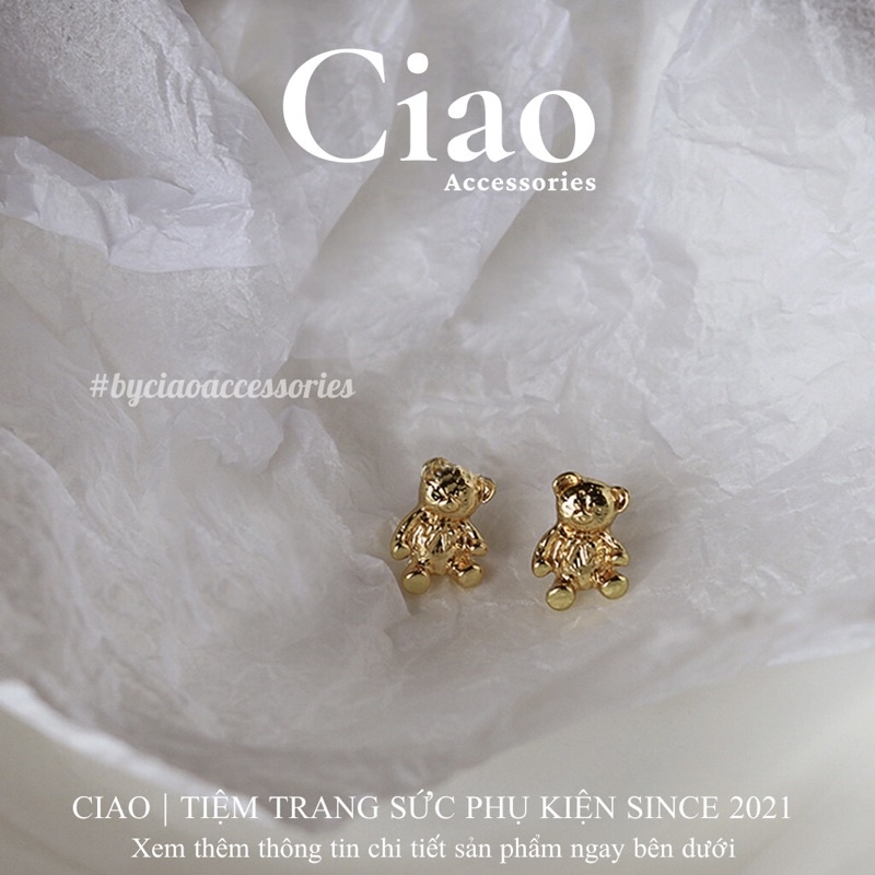 [HOẢ TỐC 1H] Khuyên tai/ Bông tai mạ bạc S925 thiết kế hình gấu trendy Teddy Bear Ciao
