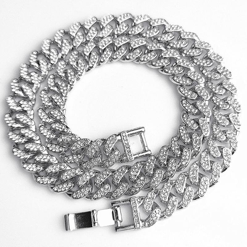 Vòng cổ Sợi Xích Nối Rộng 12.5mm Đính Đá Phong Cách Hip Hop Sang Trọng Cho Nam Và Nữ SX