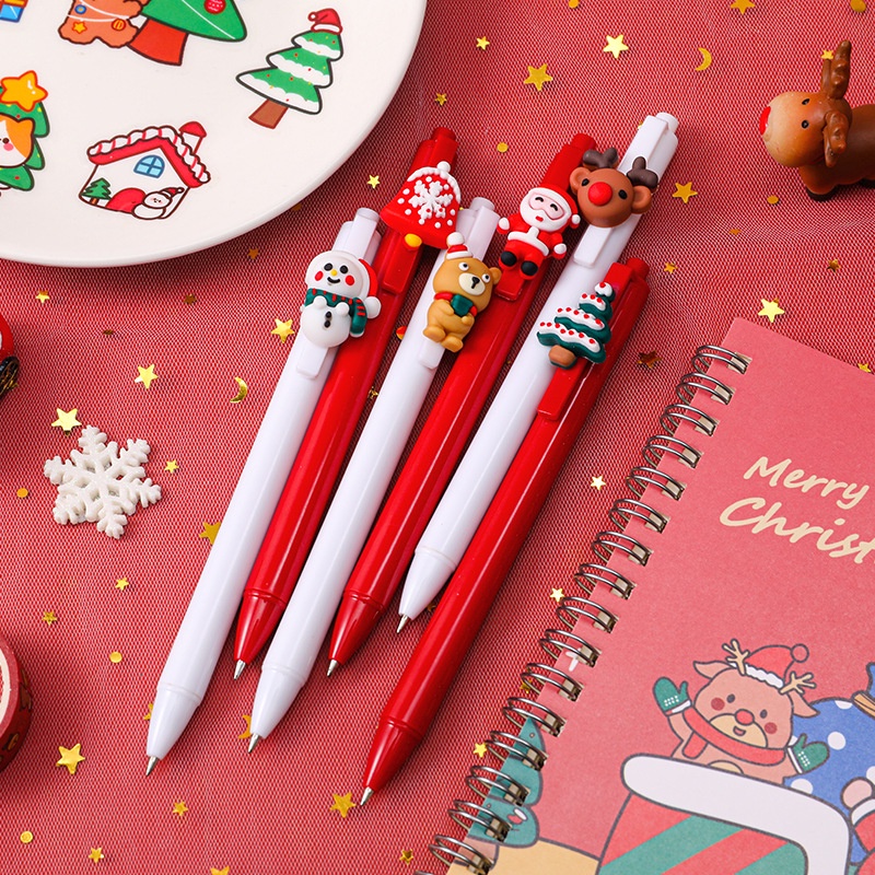 Bút bi bấm Noel dễ thương 14.4cm mực đen 0.5mm Merry Christmas - Thỏ Hồng