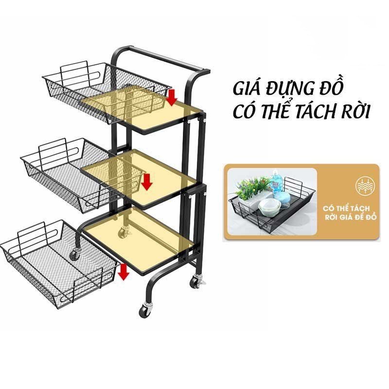 ✅HÀNG XUẤT XƯỞNG✅ Kệ Để Đồ Nhà Bếp Gấp Gọn - Xe Đẩy Đựng Đồ Đa Năng Thép Carbon Sơn Tĩnh Điện Có Bánh Xe Di Chuyển