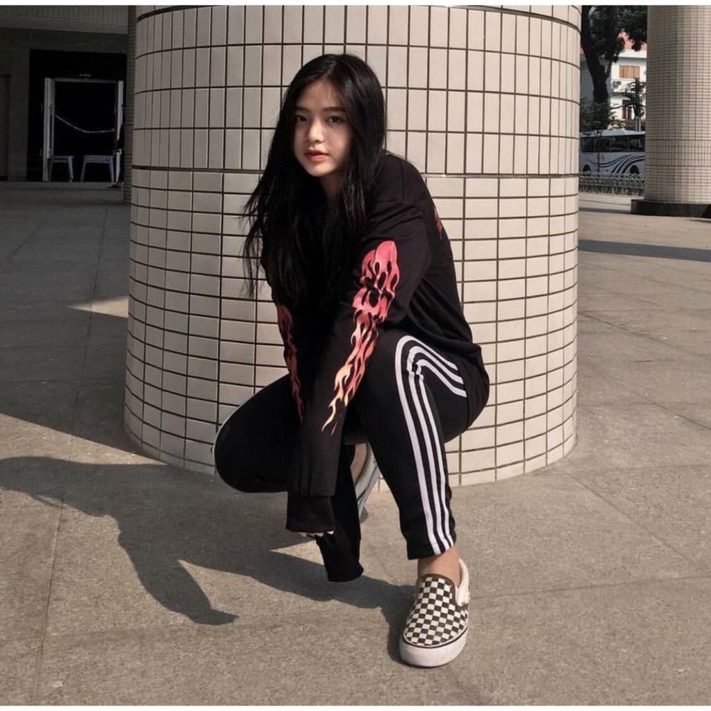 Quần thể dục 3 sọc dáng dài ống suông và bo gấu kiểu jogger tập gym nam nữ unisex có túi lớn màu đen M00