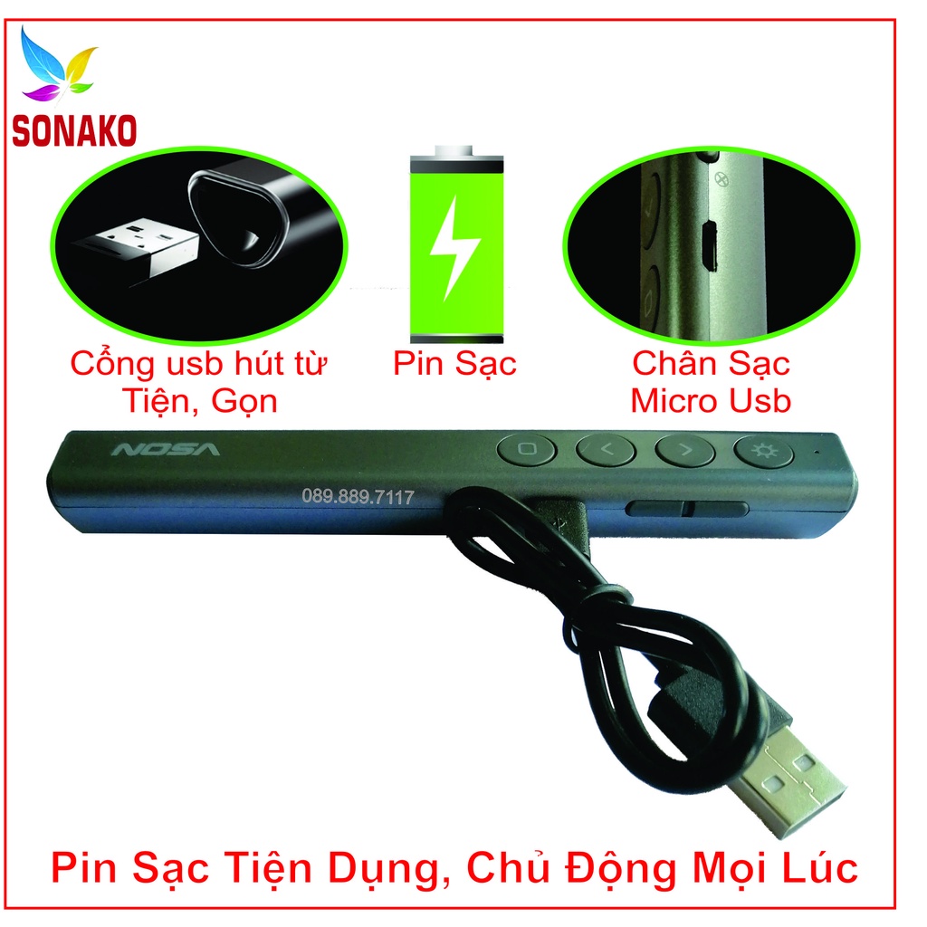 Bút Trình Chiếu Laser Xanh, Pin Sạc, Dùng Cho Màn LED, LCD, Màn Chiếu Vson N39