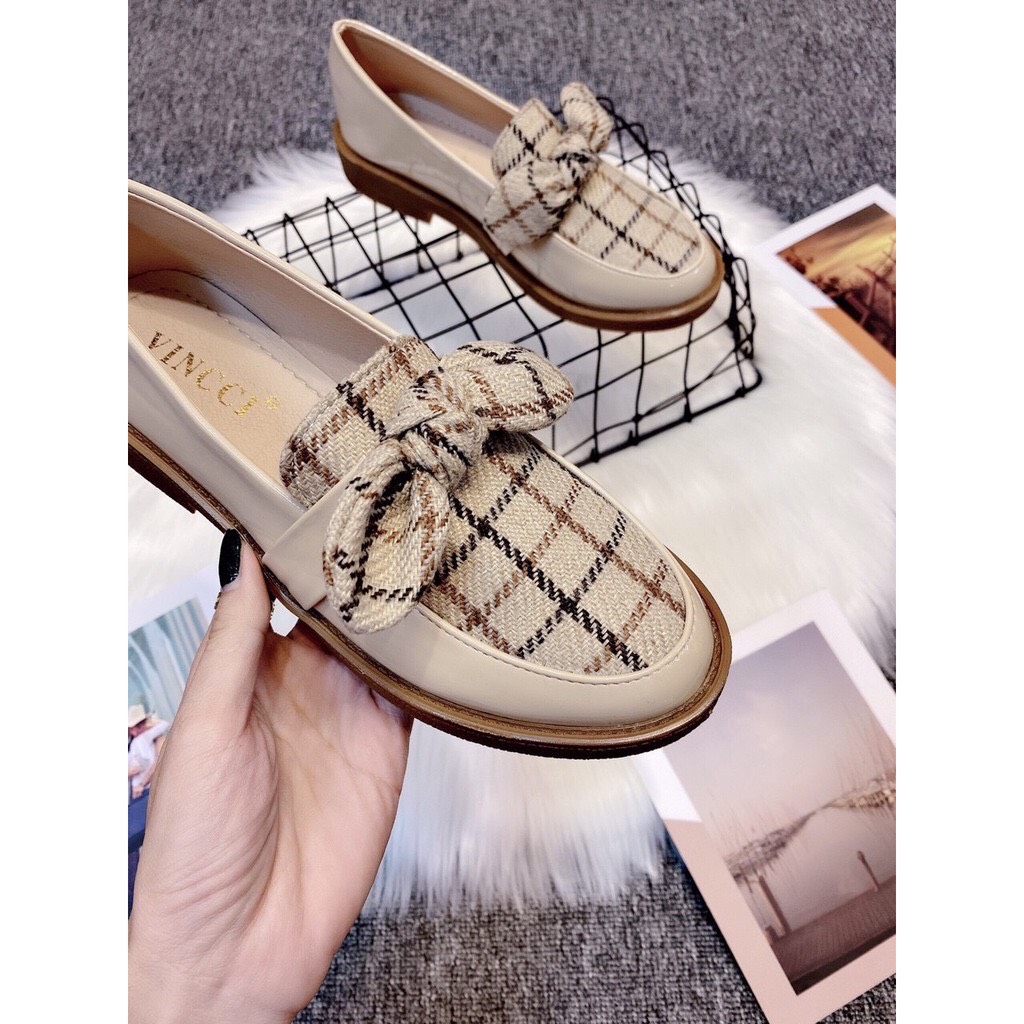 Giày lười slip on nữ phối dạ đính nơ thời trang hàng cao cấp chuẩn đẹp-GL18