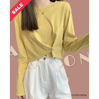Áo Croptop Tay Dài Màu Vàng Cài Nút Thời Trang Hàn Quốc Xinh Xắn Cho Nữ