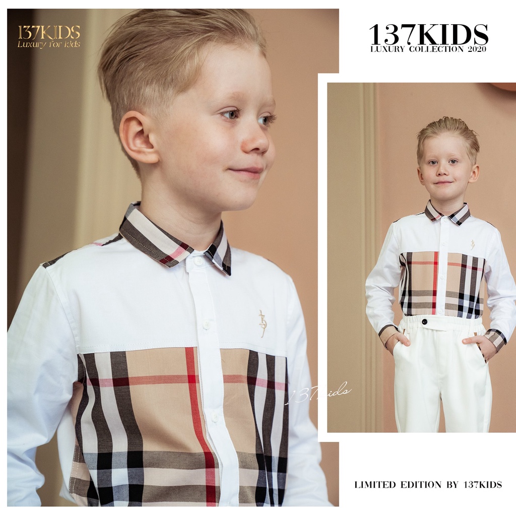 Áo sơ mi dài tay BBR bé trai 137KIDS thiết kế chất cotton thấm hút mồ hôi
