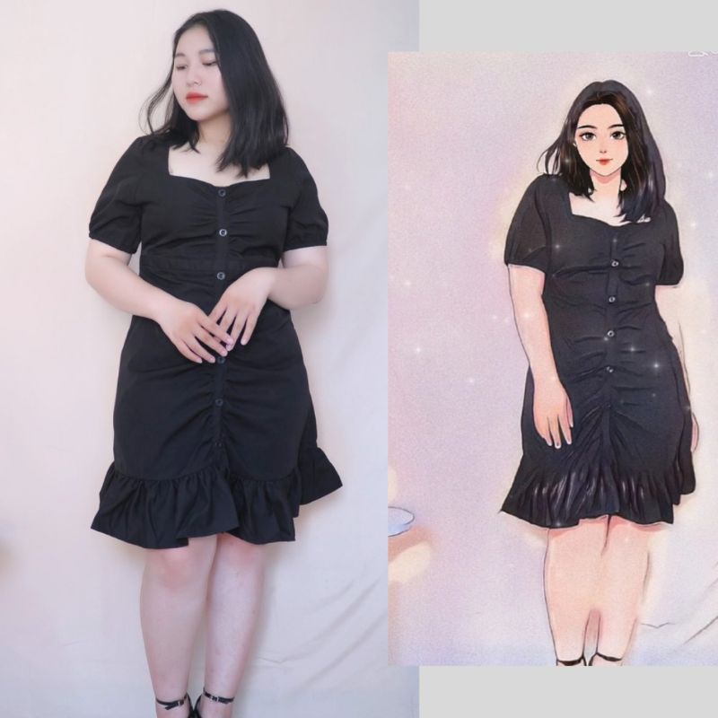BIGSIZE MOOHAN, ĐẦM BIGSIZE CỔ VUÔNG VẢI CO GIÃN, CHE KHUYẾT ĐIỂM
