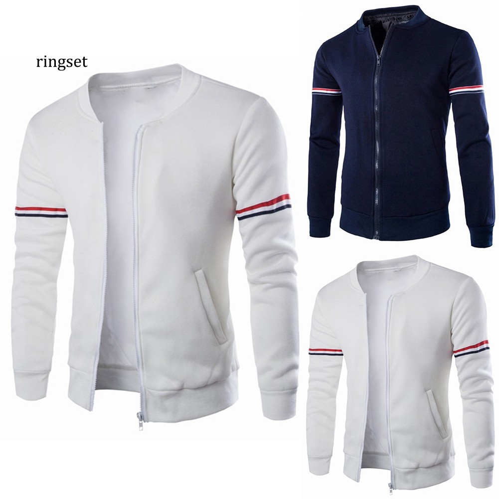 RNSE Men Outdoor Sports Striped Long Sleeve Zipper Bomber Jacket Windbreaker Coat | BigBuy360 - bigbuy360.vn