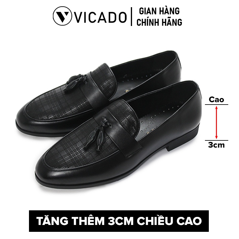 Giày tăng chiều cao nam công sở da bò cao cấp Vicado VA1080 màu đen đế khâu chắc chắn