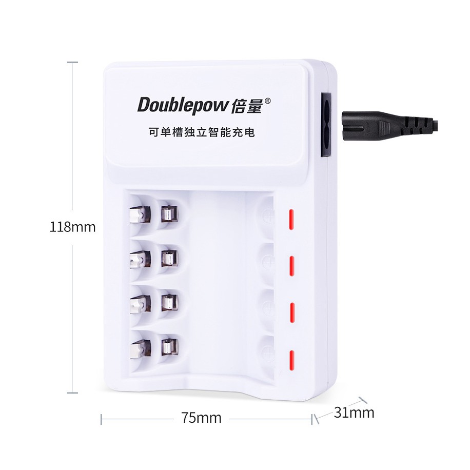 Bộ sạc AA/AAA Tự Ngắt + 4 pin AA AAA Doublepow (hàng chính hãng)