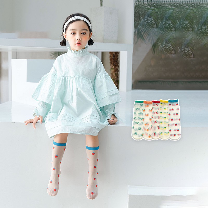 (Hàng Mới Về) Vớ Mỏng Thoáng Khí Họa Tiết Trái Cây Đơn Giản Cho Bé