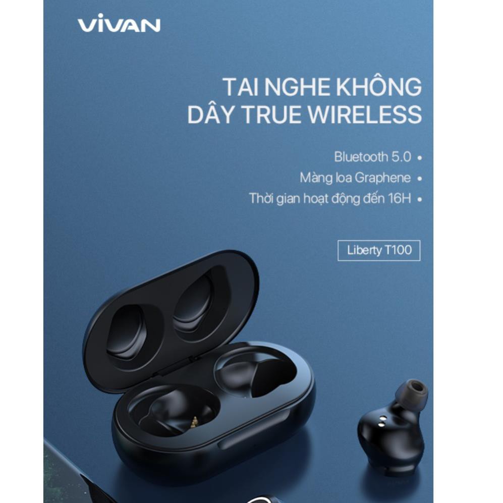 Tai Nghe Không Dây True Wireless VIVAN LIBERTY T100 Bluetooth 5.0 Cảm Ứng - Âm Thanh Sắc Nét - BẢO HÀNH 1 ĐỔI 1