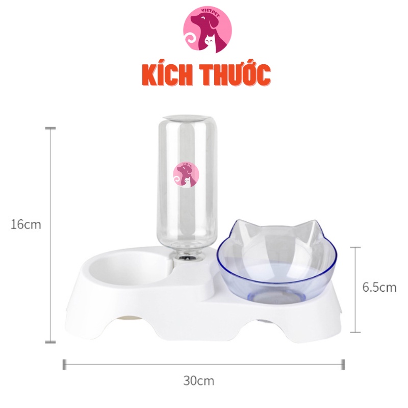 Khay bát ăn uống tự động VIETPET (Tặng bình to) - Chất lượng cao - Đẹp &amp; Bền - Bát nghiêng 15 độ giúp thú cưng ăn dễ hơn