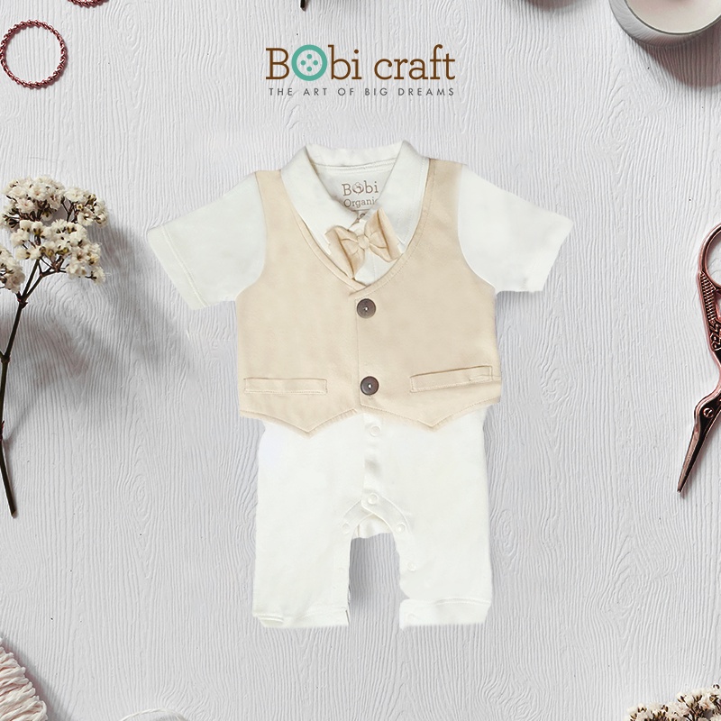 Quần áo trẻ em Bobicraft - Romper Gile nâu kem - Cotton hữu cơ organic an toàn