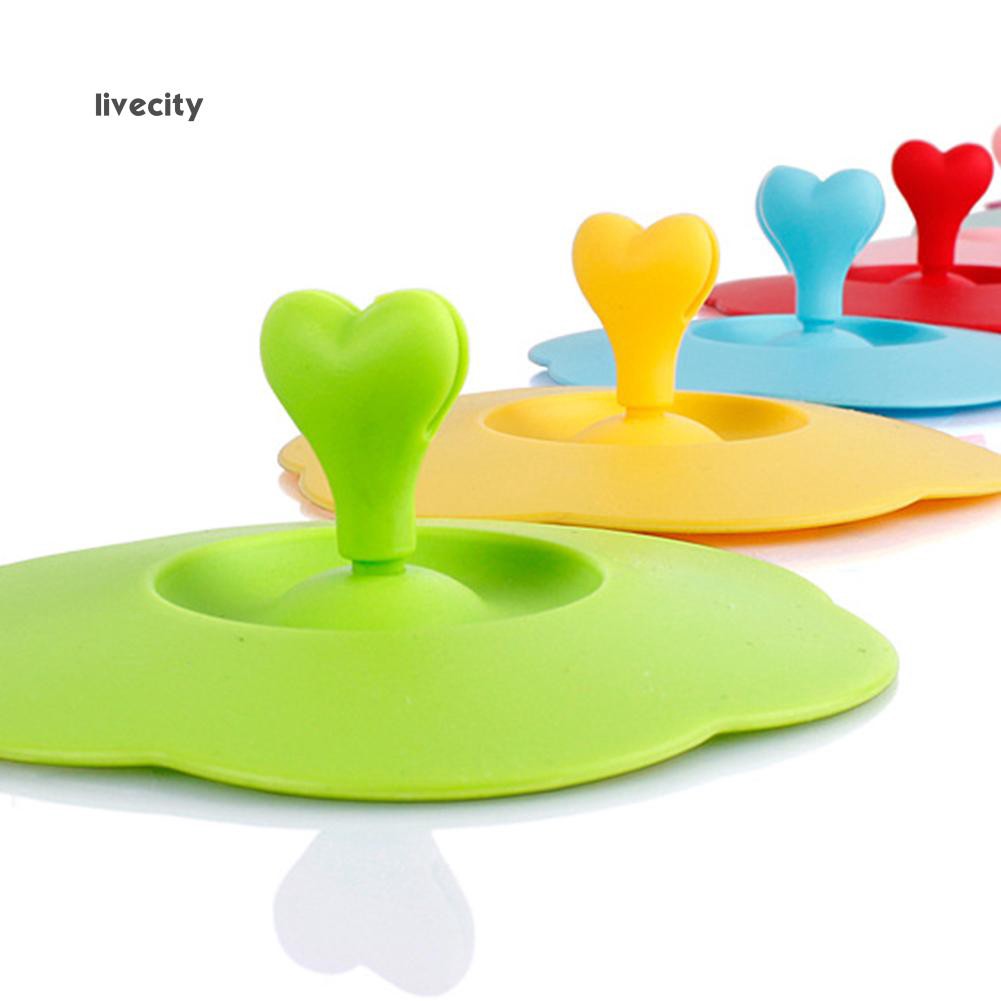 Nắp đậy ly bằng silicone kèm tay cầm hình trái tim độc đáo