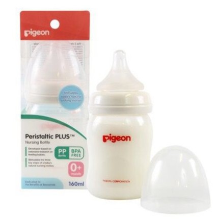 Bình sữa Pigeon 160ml cổ rộng PP Plus với núm vú silicone siêu mềm Plus