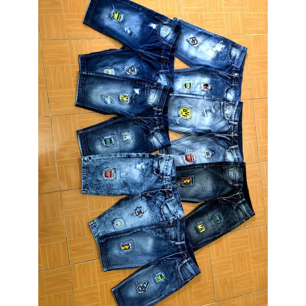 Quần Short Jeans Nam họa tiết rách thời trang cho Fan mê Bóng đá, form ôm vừa