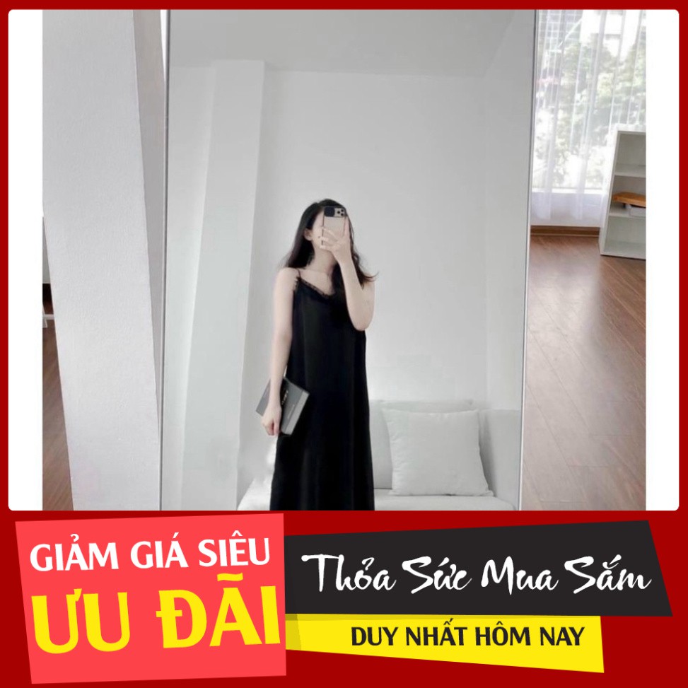 ❤️ Váy Lụa 2 Dây đầm suông phối ren siêu mát, Váy mặc ở nhà dài 110cm, rộng xòe