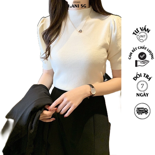 (HCM)Áo Len Nữ Cổ 3cm NGẮN Tay Bồng HANị đẹp  Len Mềm Mịn Phù Hợp Mặc Mùa Thu đông Nhiều Màu Sắc Từ 40-55kg CC