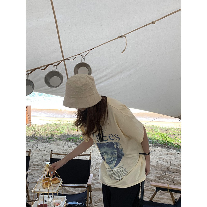 Áo thun nữ Ngắn tay Form rộng Retro Cá tính In hình Chân dung Ulzzang Hàn Quốc Áo Phông thun nữ Tay ngắn Cotton | BigBuy360 - bigbuy360.vn