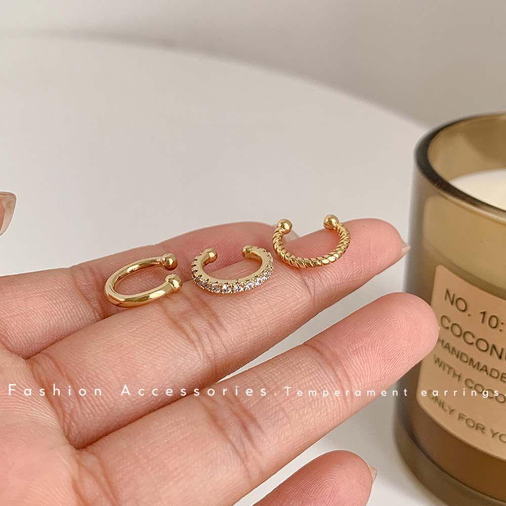 Set 3 Khuyên Kẹp Vành Tai Không Cần Xỏ Lỗ Phong Cách Hàn Quốc Dành Cho Nữ