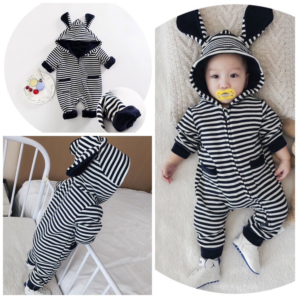 Bodysuit Tai Thỏ Kẻ Sọc Xinh Xắn