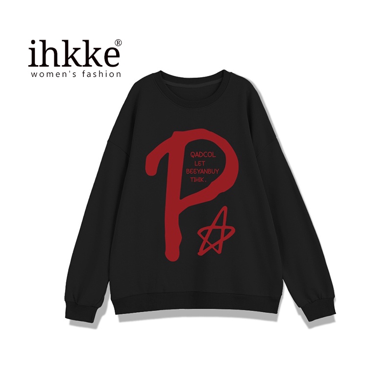 Áo sweater IHKKE cổ tròn phong cách Mỹ cổ điển thời trang dành cho nữ