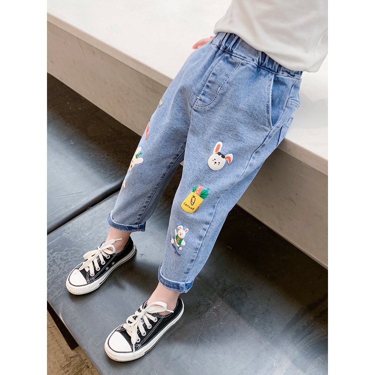 Quần Jeans Thêu Họa Tiết Thời Trang Cho Bé Gái
