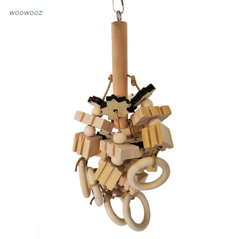 Đồ chơi nhai gặm hình khối gỗ màu xám cho chim vẹt