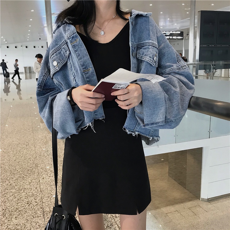 Áo bò Jean nữ ngắn ULZZANG Hàn Quốc, Áo jean nữ phiên bản mới cá tính