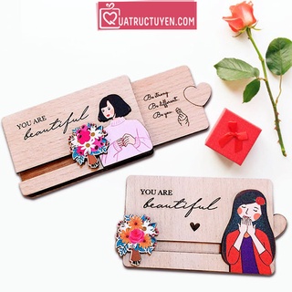 Thiệp chúc mừng dạng kéo gỗ tặng bạn gái, vợ, mẹ, người phụ nữ dịp 8/3, sinh nhật, 20/11