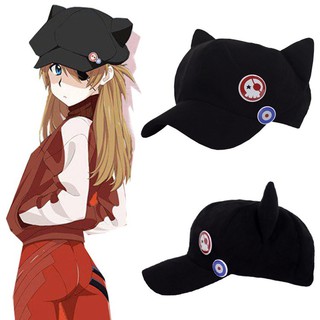 Mới Mũ Lưỡi Trai Tai Mèo Anime Neon Genesis Evangelion EVA Asuka Langley Soryu Kèm Huy Hiệu