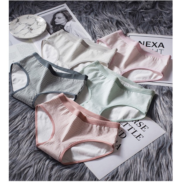 Quần lót nữ cotton kẻ kháng khuẩn thun lạnh dễ thương sexxy gợi cảm (6 màu) | BigBuy360 - bigbuy360.vn