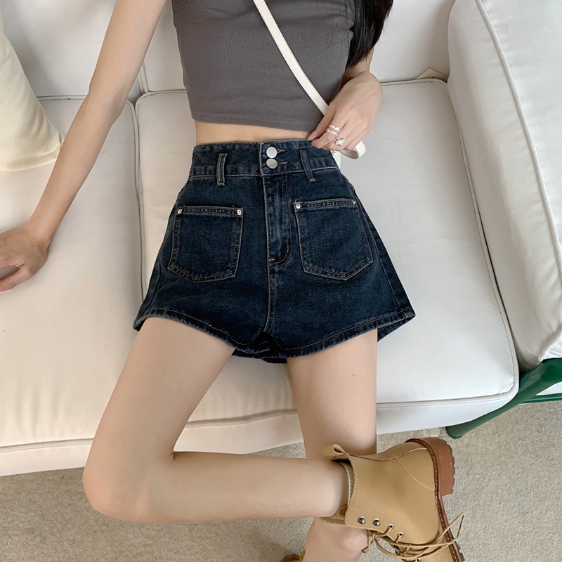 Quần Short Denim Lưng Cao Ống Rộng Thời Trang Mùa Hè Dễ Phối Đồ Cho Nữ