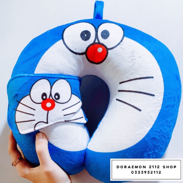 COMBO Gối cổ du lịch Doraemon kèm bịt mắt nhung