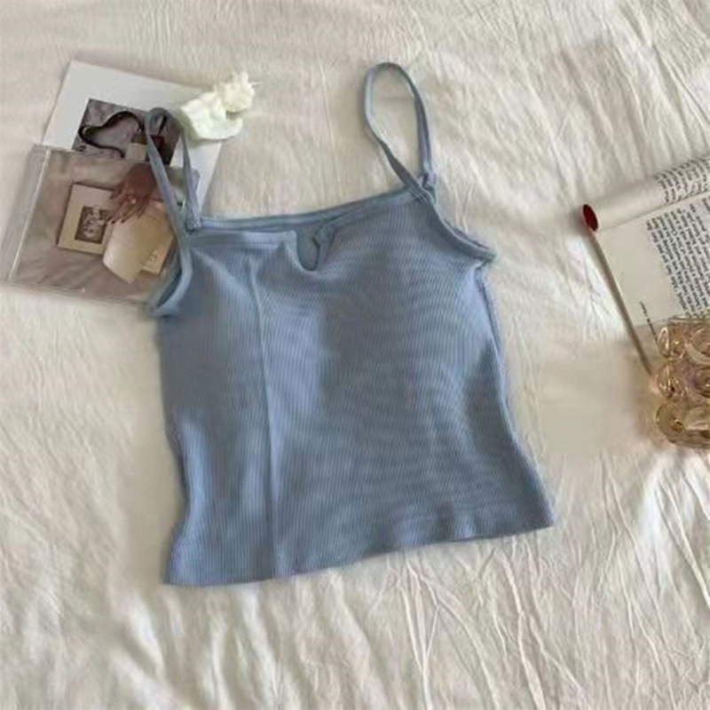 Áo Hai Dây Dệt Kim Cổ Chữ V Có Mút Đệm Thời Trang Cho Nữ