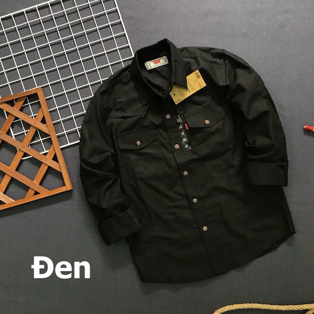 Áo sơ mi nam denim dài tay thời trang 2018 phối túi cực đẹp ASMDBP018