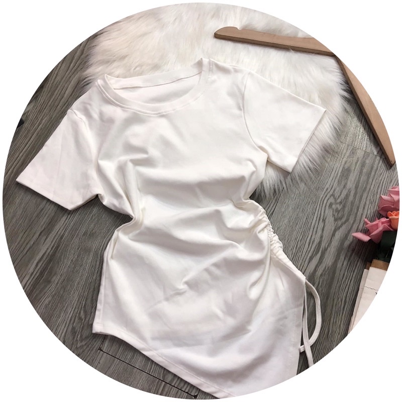 Áo thun body tay ngắn vạt bầu dây rút bên eo kèm hình thật