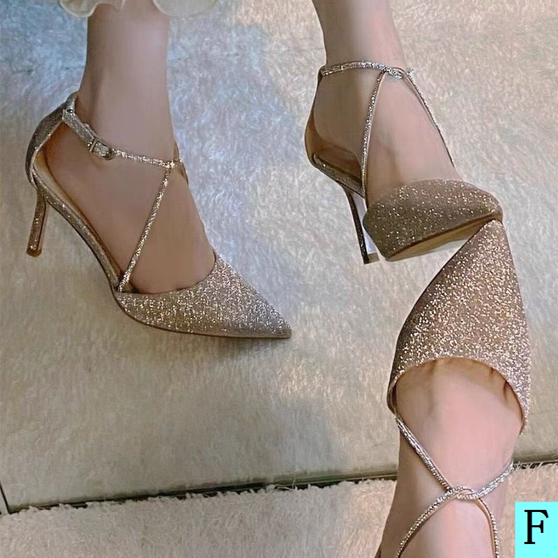 Giày Cao Gót Mũi Nhọn Đính Kim Sa Lấp Lánh Thời Trang Mùa Thu Mới Cho Nữ 2022