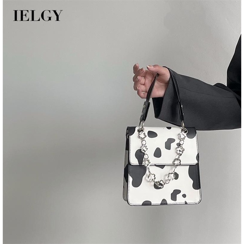 IELGY Túi Đeo Vai Họa Tiết Bò Sữa Phong Cách retro Thời Trang Cho Nữ