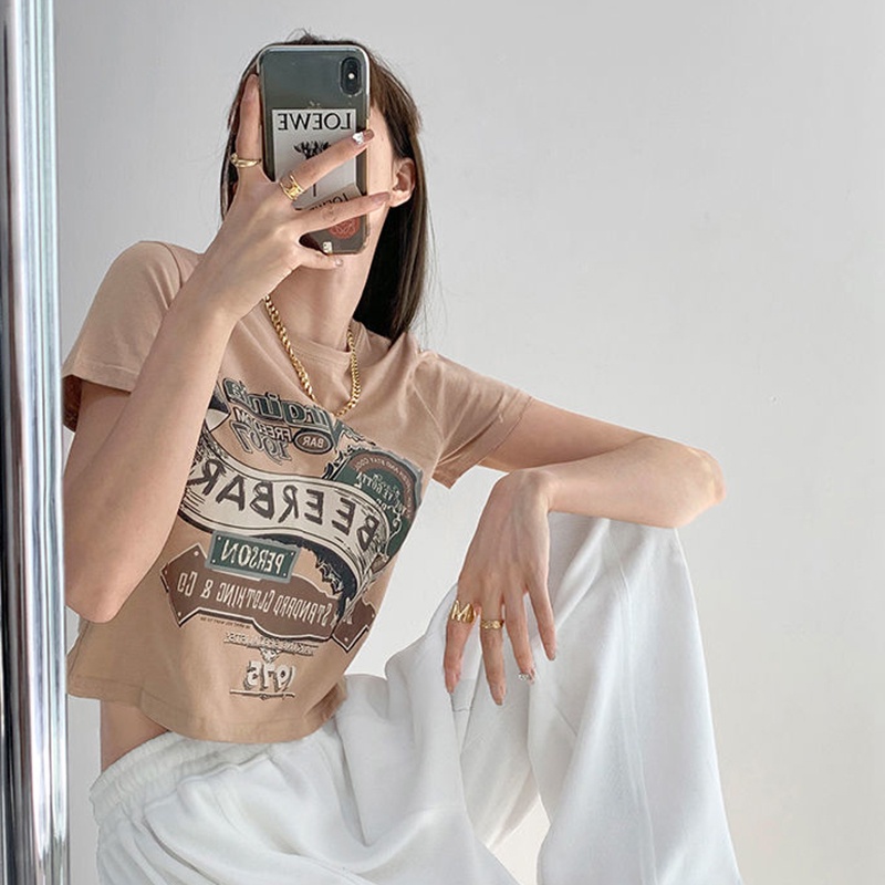 Áo thun IELGY tay ngắn cổ tròn in chữ cổ điển dành cho nữ