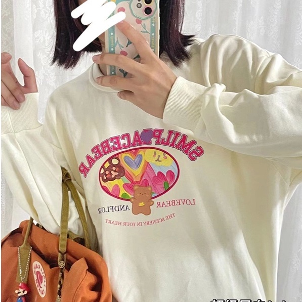 Áo thun ZHELIHANGFEI cho nữ dài tay in hình gấu dễ thương