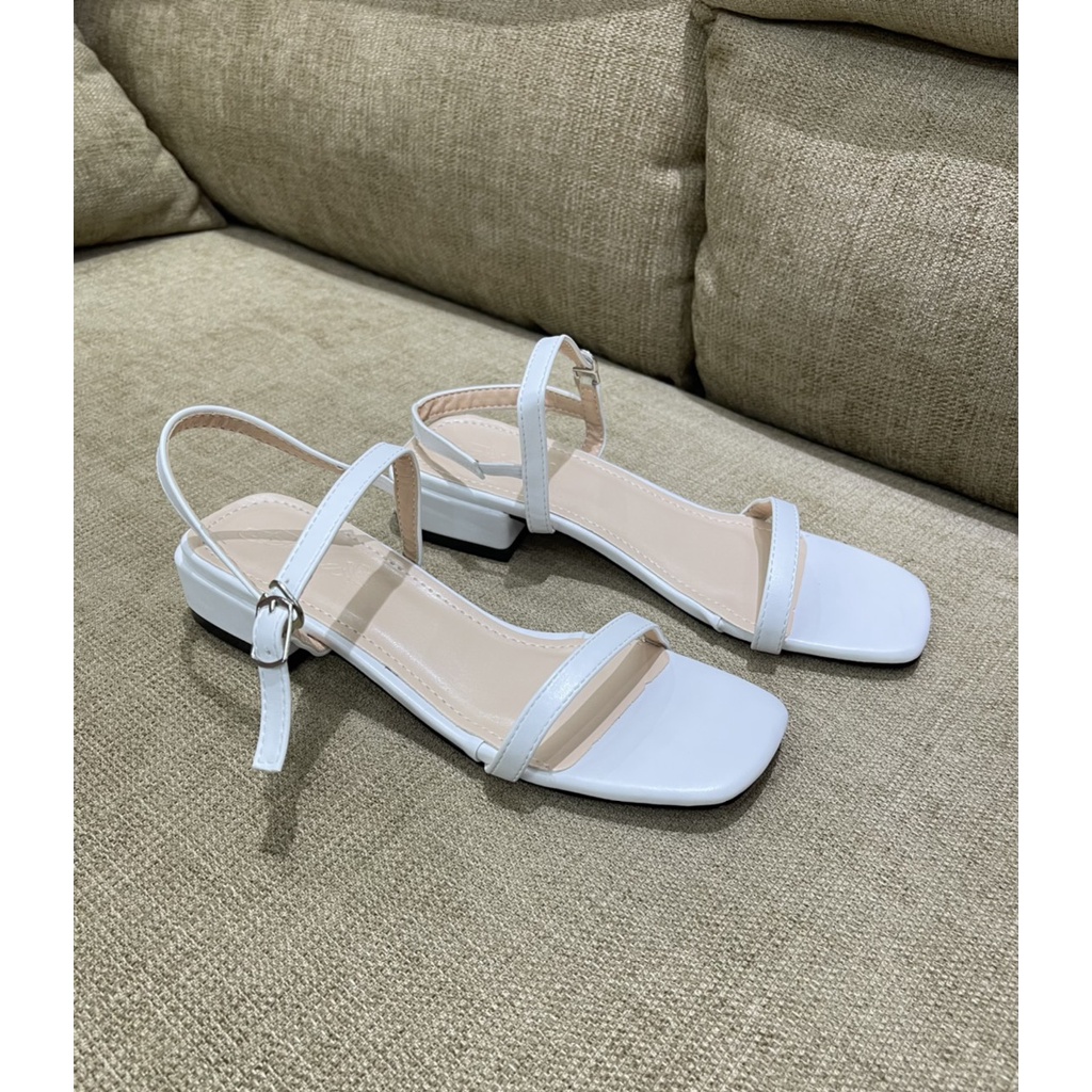 Sandal da lỳ 2 cầu đế bệt đen nude - 2P