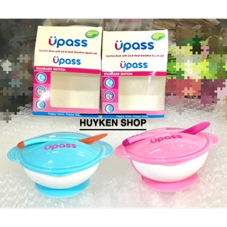 Bát ăn dặm chống đổ kèm nắp và thìa báo nóng Upass Thái Lan