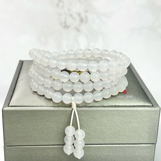 Chuỗi vòng 108 hạt agate trắng - ngọc gems