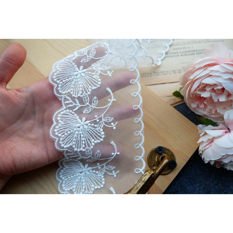 Lưới cotton thêu ren nhiều họa tiết rộng 7-11cm cho trang trí tiệc cưới